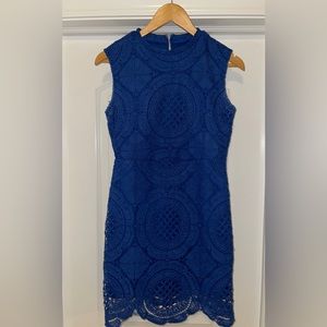 Shinestar Womens Blue Lace Crochet Bodycon High Collar Dress Size Medium. ...